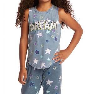 NEW CHASER dream emb star top in denim mineral wash